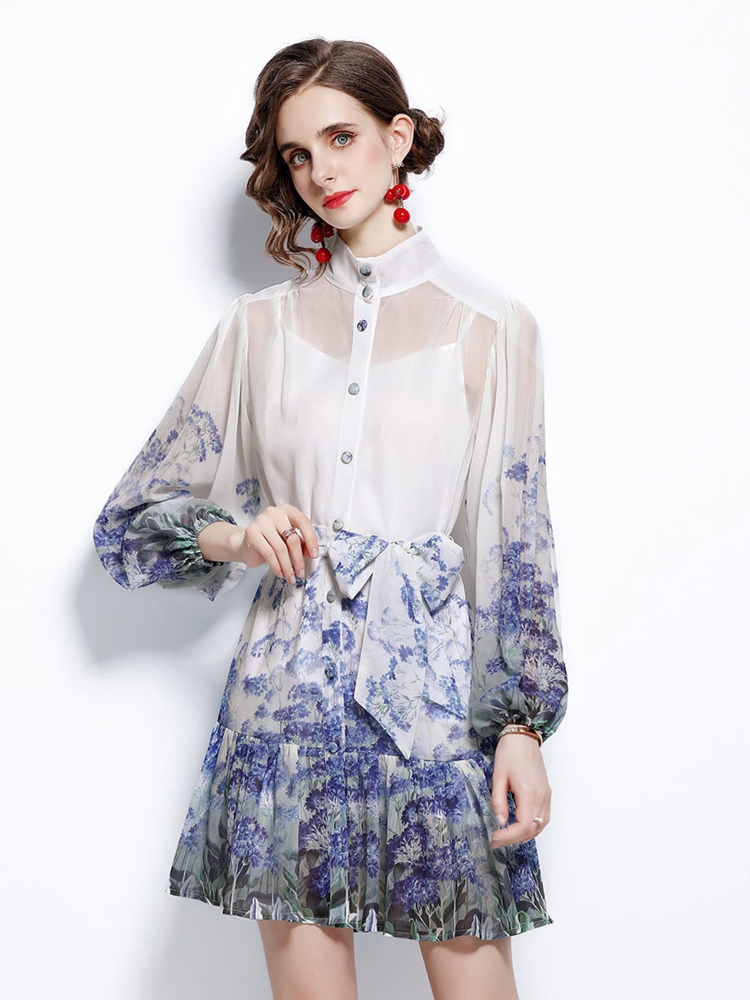 JC Collection Blue & White Floral Dress