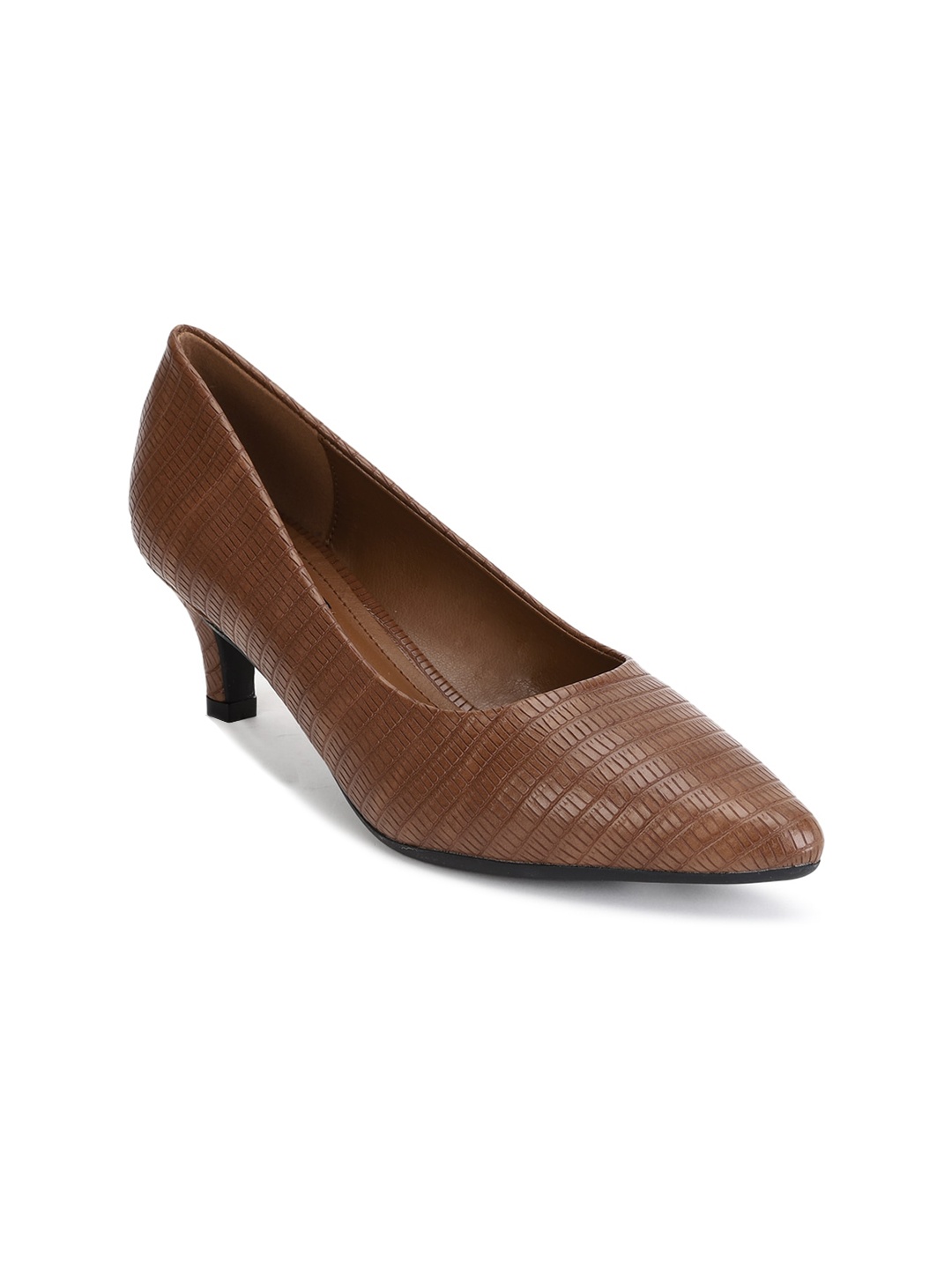 Van Heusen Woman Brown Textured PU Work Kitten Pumps