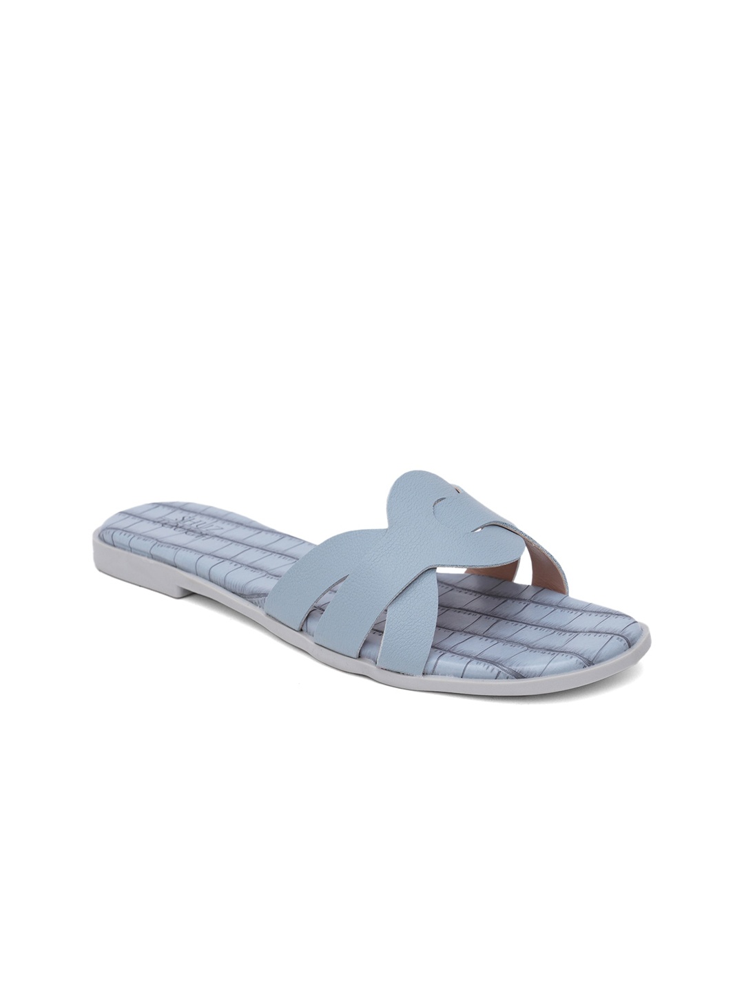 SHUZ TOUCH Women Blue Embellished Open Toe Flats