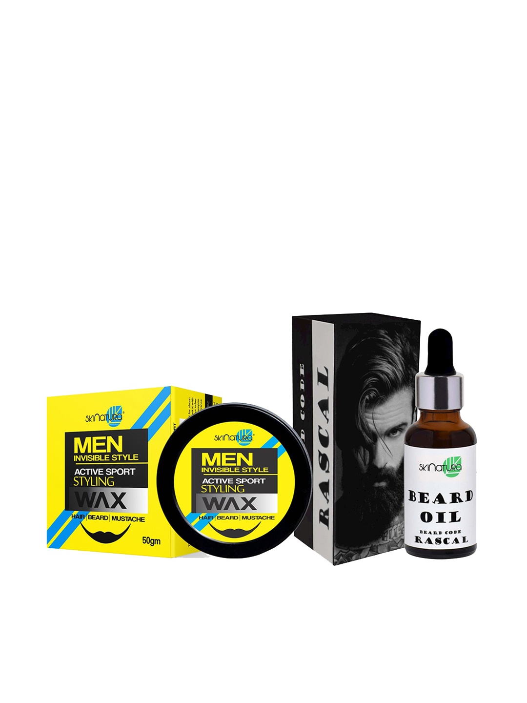 Skinatura Men Set of Invisible Style Hair & Beard Wax 50g & Rascal Beard Growth Oil 30ml, Yellow
Skinatura Men Set of Invisible Style Hair & Beard Wax 50g & Rascal Beard Growth Oil 30ml, Yellow