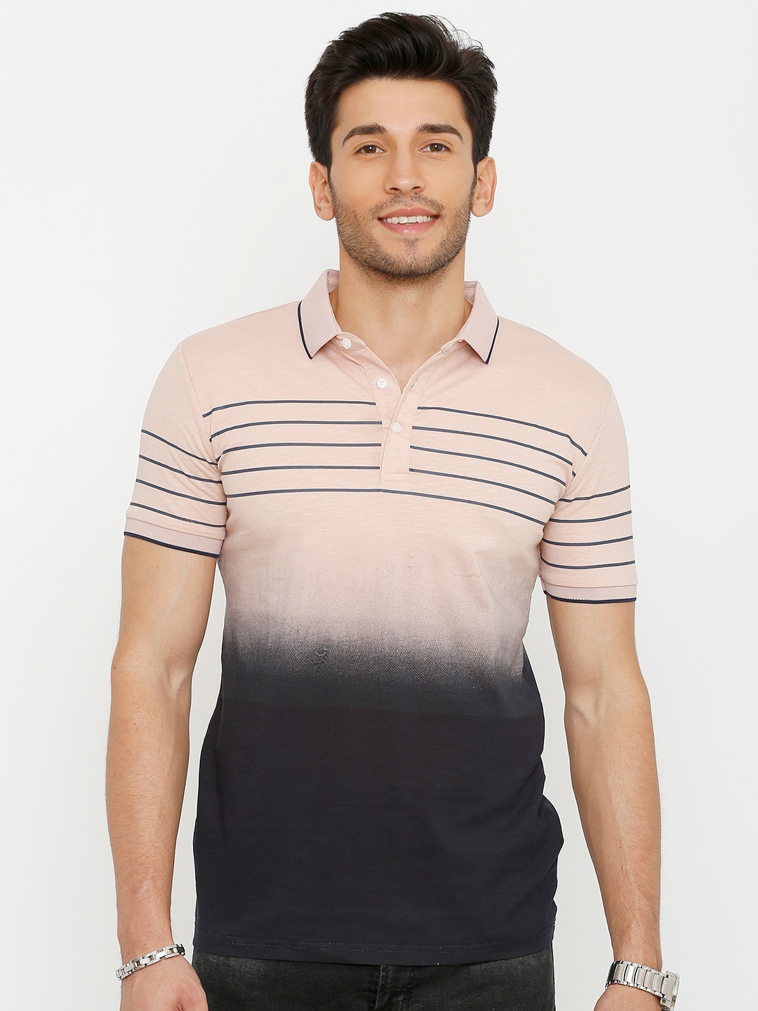Rex Straut Jeans Men Peach-Coloured & Black Colourblocked Polo Collar Slim Fit T-shirt
Rex Straut Jeans Men Peach-Coloured & Black Colourblocked Polo Collar Slim Fit T-shirt