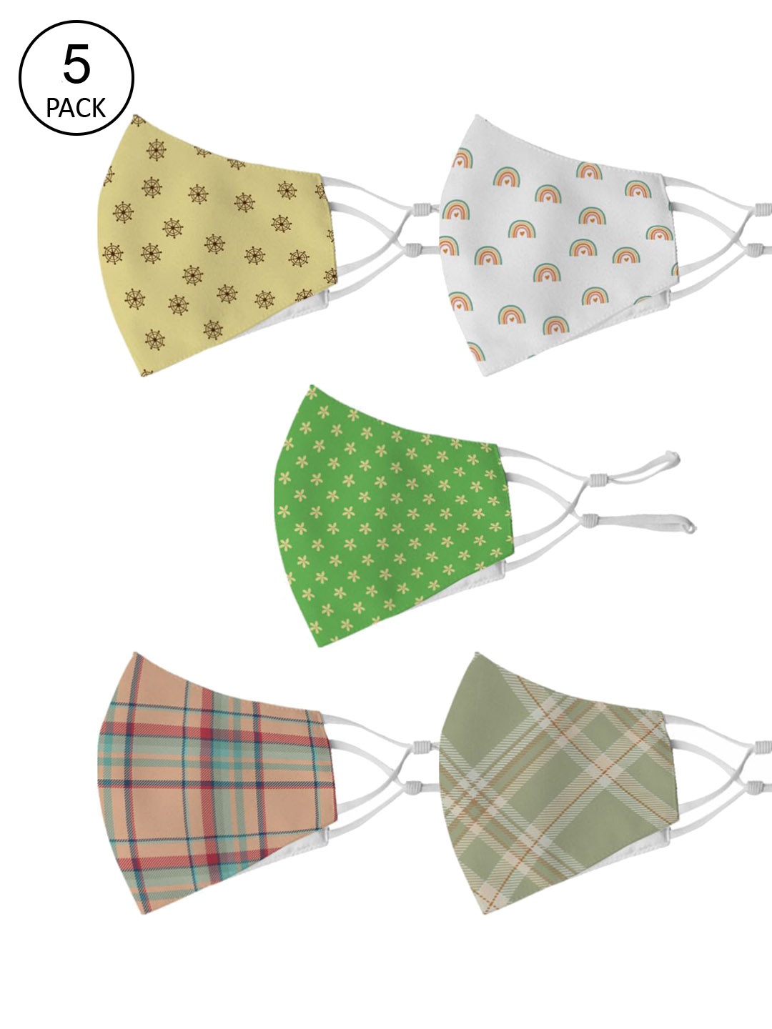 Crazy Corner Unisex Pack Of 5 Printed 2-Ply Outdoor Cloth Masks, Multi