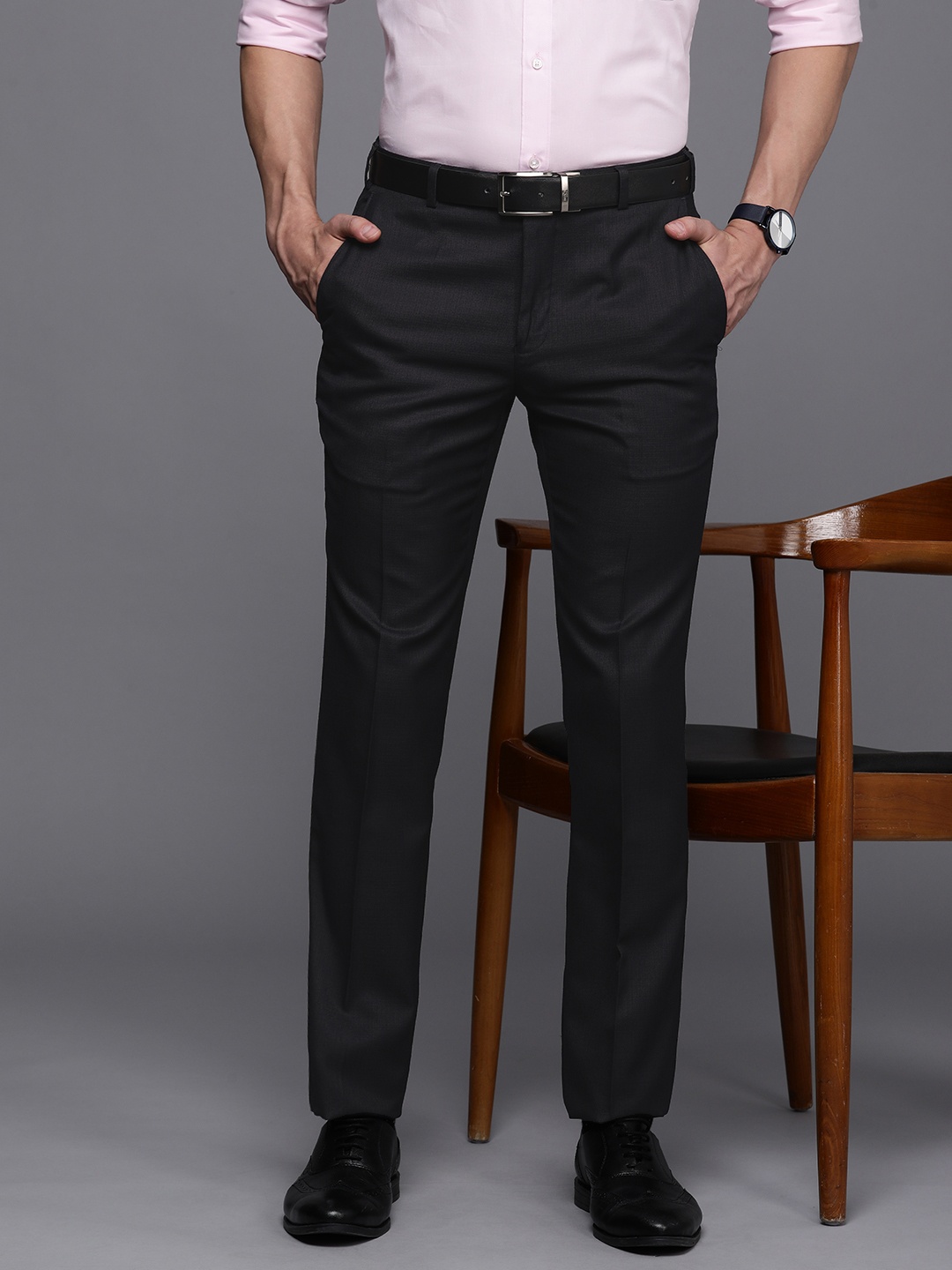 Raymond Men Blue Checked Slim Fit Trousers