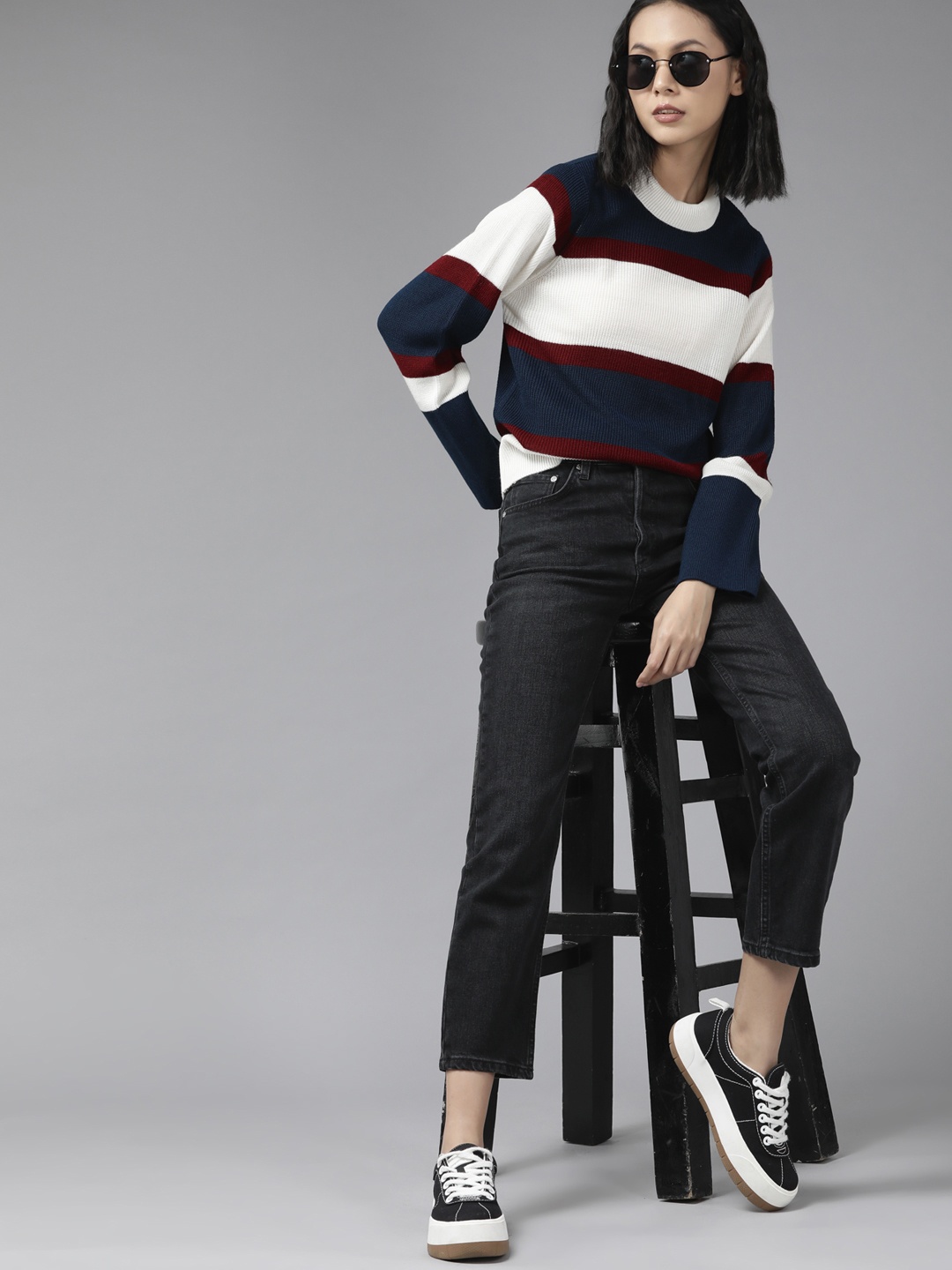 The Roadster Lifestyle Co. Women White & Navy Blue Striped Acrylic Turtle Neck Pullover
The Roadster Lifestyle Co. Women White & Navy Blue Striped Acrylic Turtle Neck Pullover