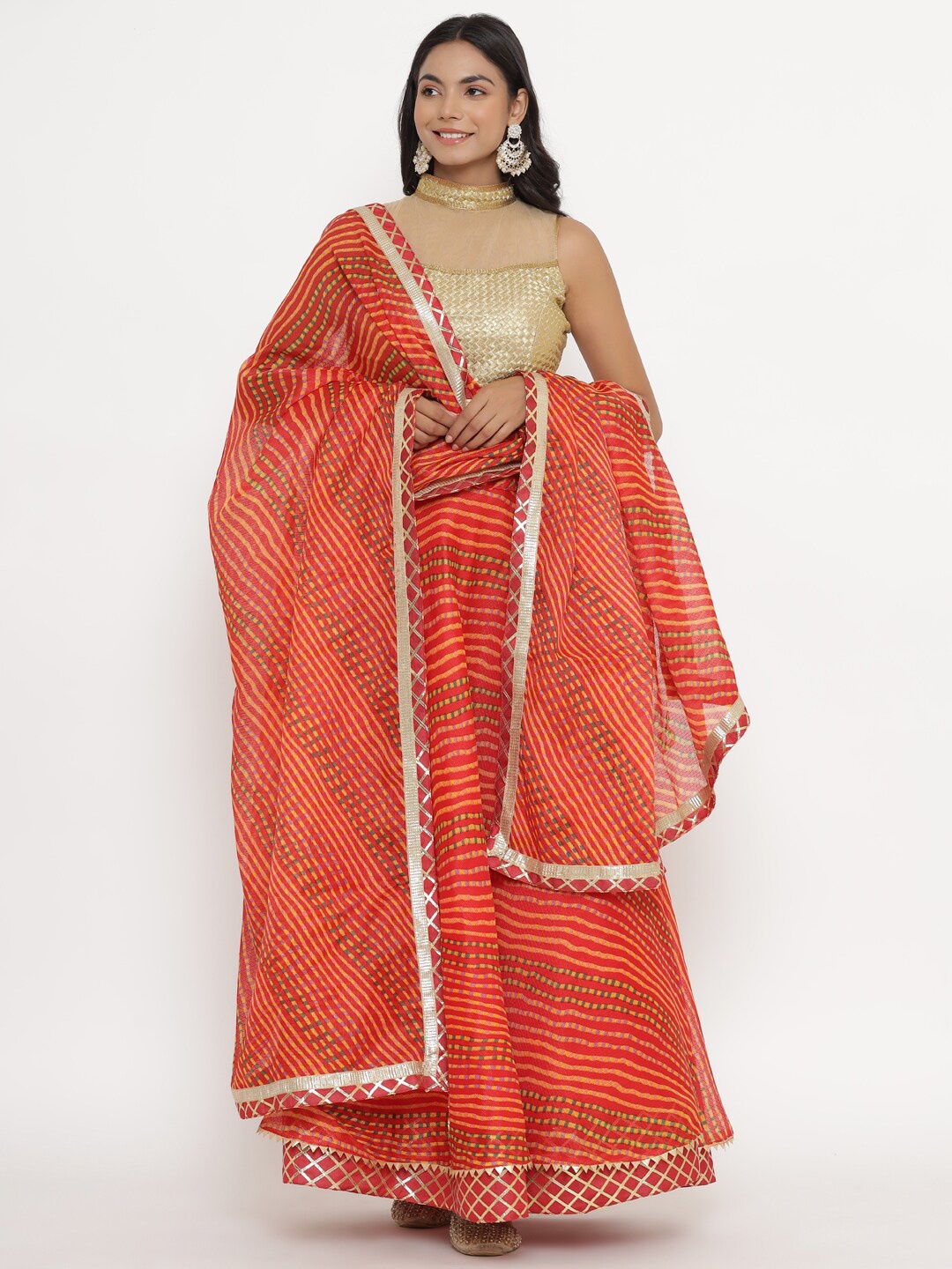Kesarya Orange & Gold-Toned Embellished Ready to Wear Lehenga & Unstitched Blouse With Dupatta
Kesarya Orange & Gold-Toned Embellished Ready to Wear Lehenga & Unstitched Blouse With Dupatta
