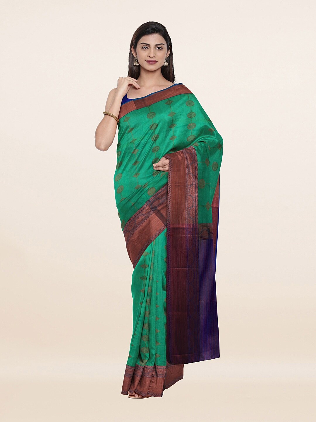 Pothys Green & Blue Woven Design Zari Pure Silk Saree