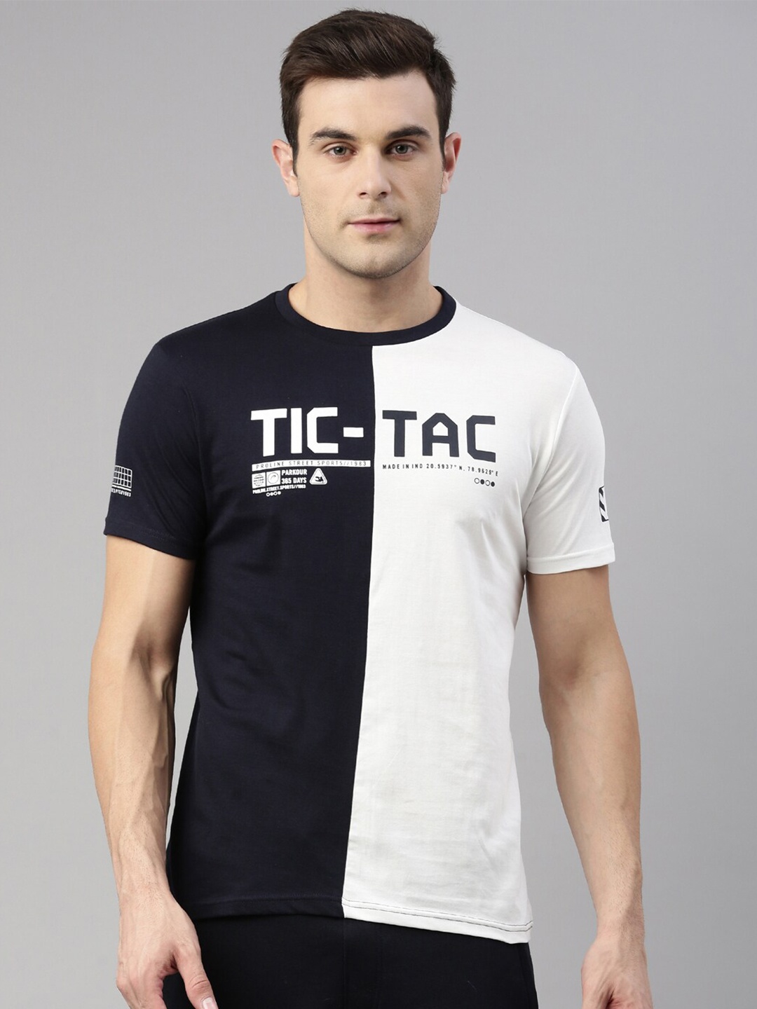 Proline Active Men Navy Blue & White Typography Colourblocked Organic Cotton T-shirt
Proline Active Men Navy Blue & White Typography Colourblocked Organic Cotton T-shirt