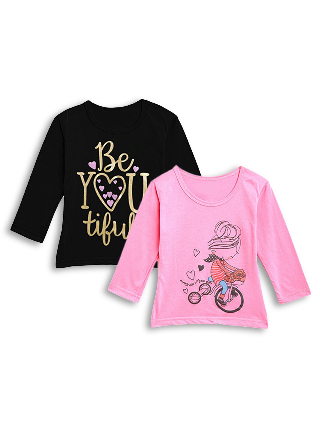 Hopscotch Girls Black & Pink 2 Printed T-shirt