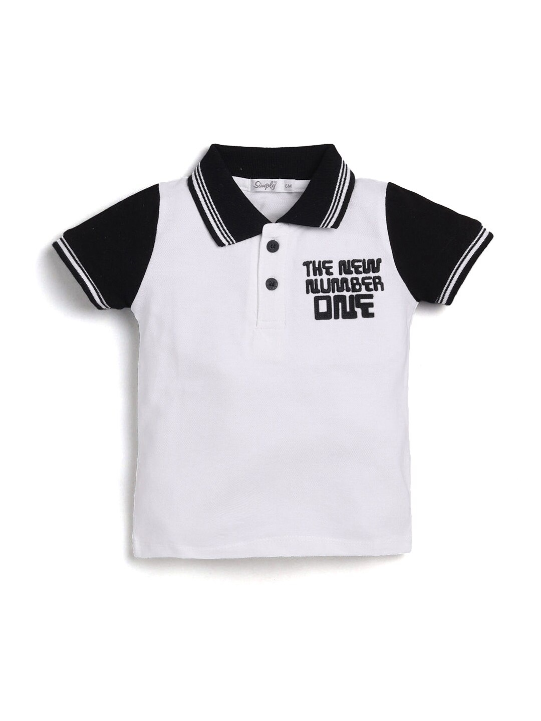 Hopscotch Boys White & Black Typography Printed Polo Collar T-shirt