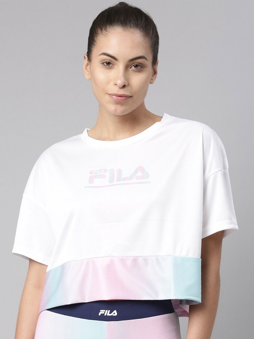 FILA Women White Boxy Crop Top