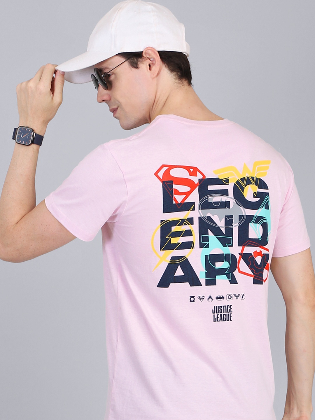 Free Authority Men Mauve Typography Printed Justice League Cotton T-shirt