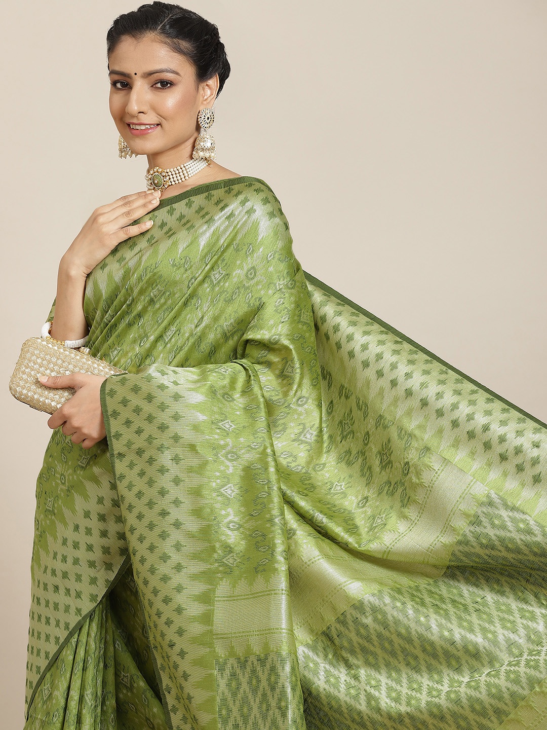 Satrani Green Woven Design Silk Cotton Saree