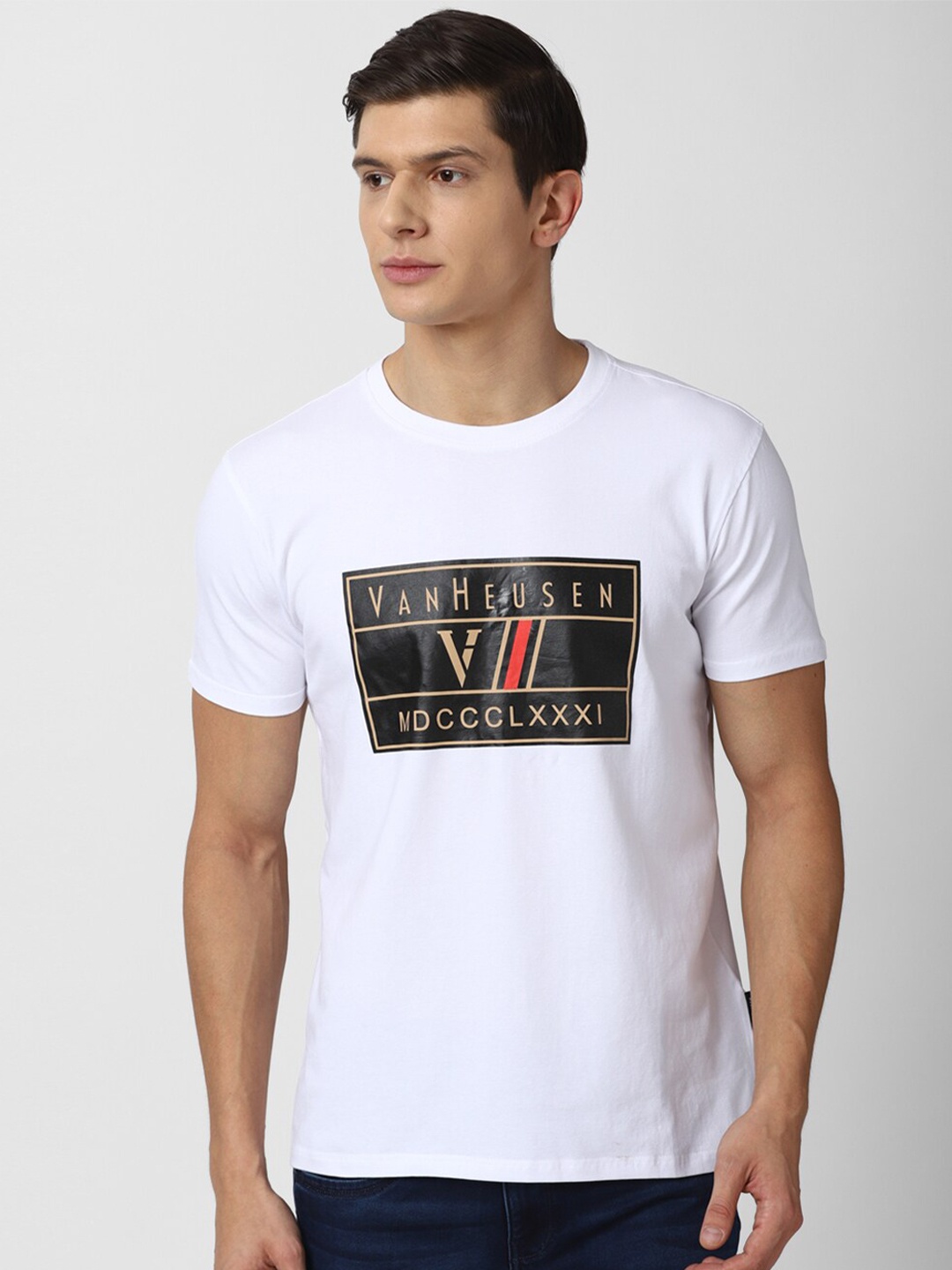 Van Heusen Sport Men White Typography Printed T-shirt