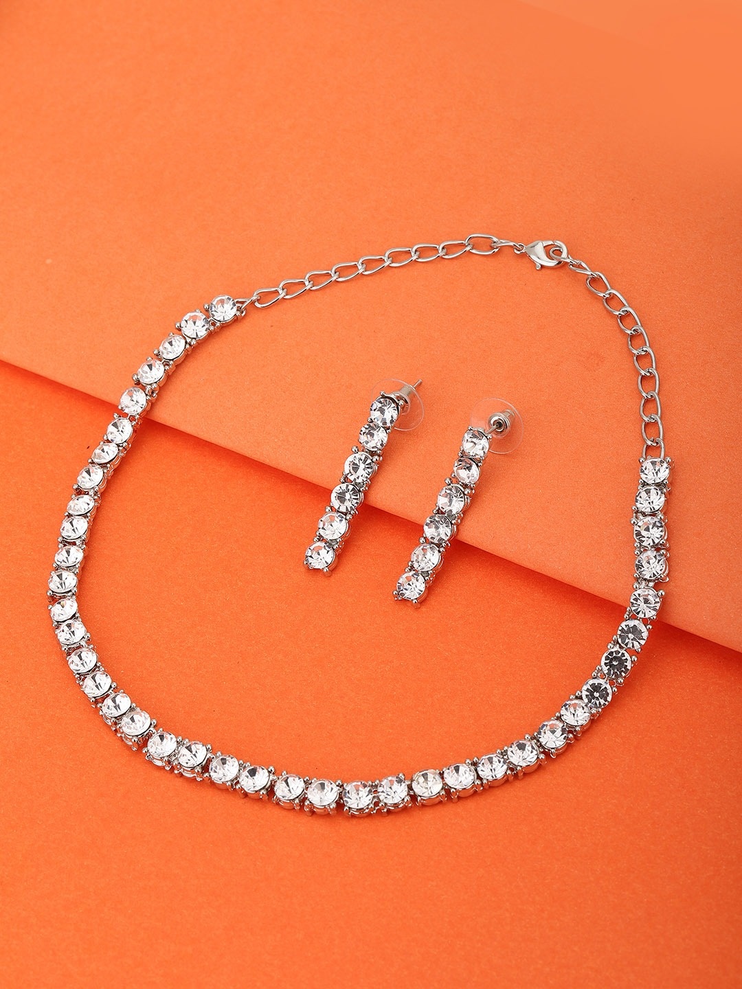 Carlton London Silver-Toned & White Rhodium-Plated American Diamond Studded Jewellery Set
Carlton London Silver-Toned & White Rhodium-Plated American Diamond Studded Jewellery Set
