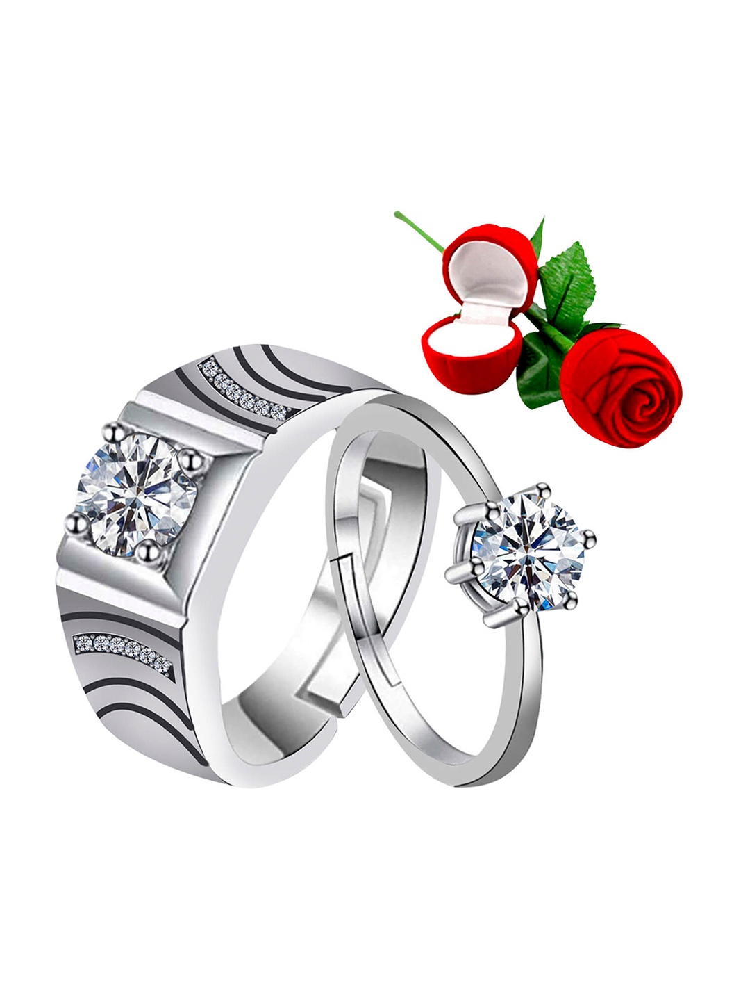 Silver Shine Set Of 2 Silver-Plated & White Diamond-Studded Couple Adjustable Finger Rings
Silver Shine Set Of 2 Silver-Plated & White Diamond-Studded Couple Adjustable Finger Rings