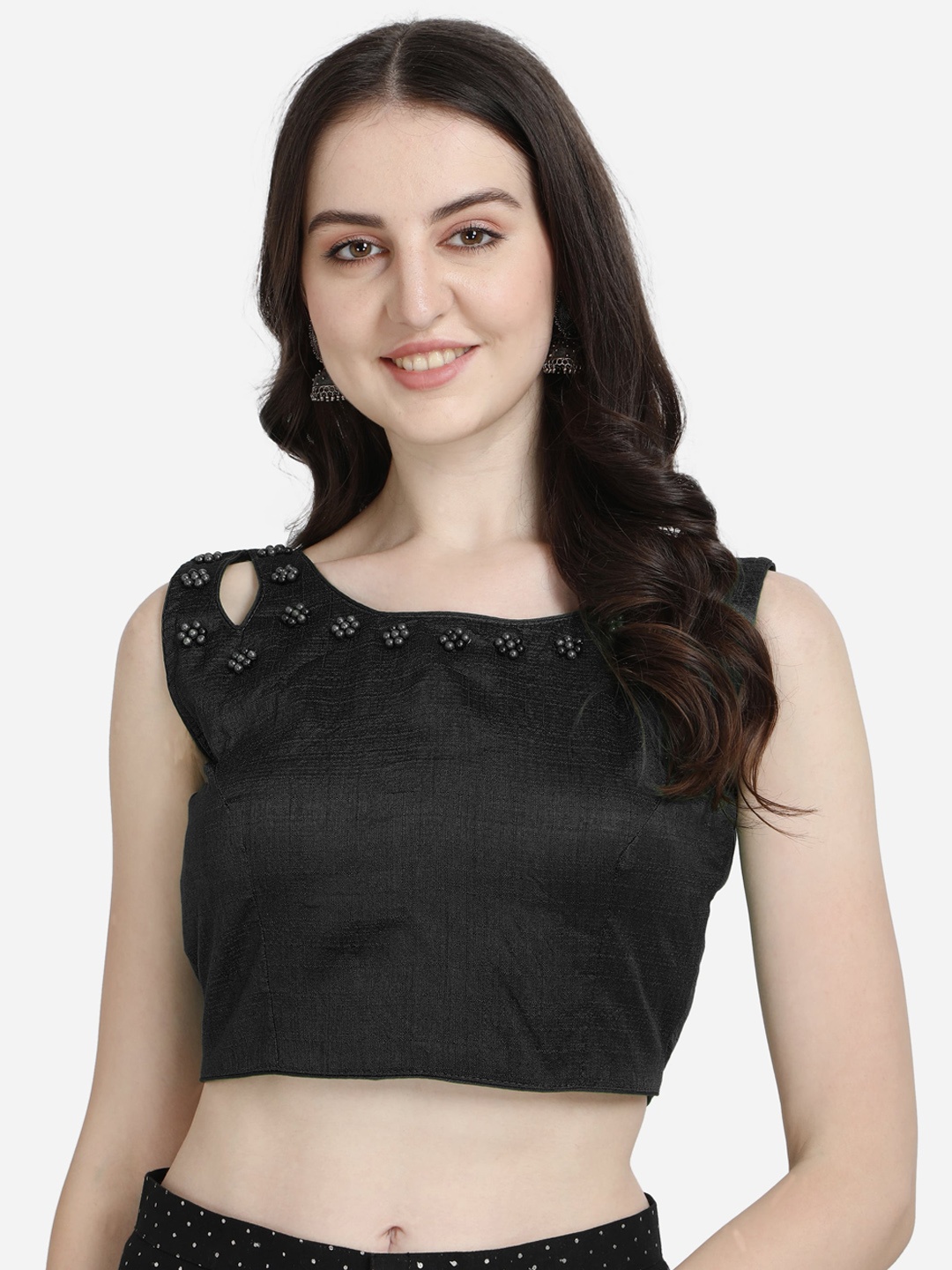 Mesmore Women Black embroidered Silk Saree Blouse