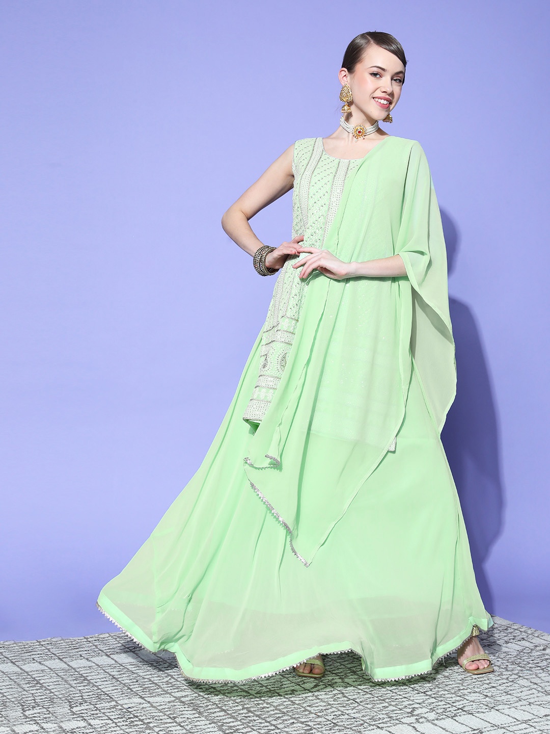 Chhabra 555 Women Geometric Poly-Georgette Ethereal Embroidery Kurta Set, Lime green
Chhabra 555 Women Geometric Poly-Georgette Ethereal Embroidery Kurta Set, Lime green