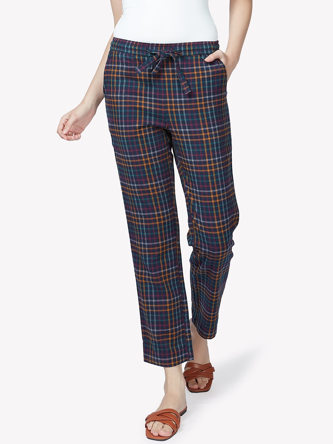 VASTRADO Women Multicolored Checked Cotton Lounge Pants, Multi