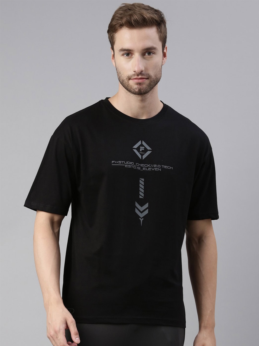FILA Men Black Typography Printed T-shirt