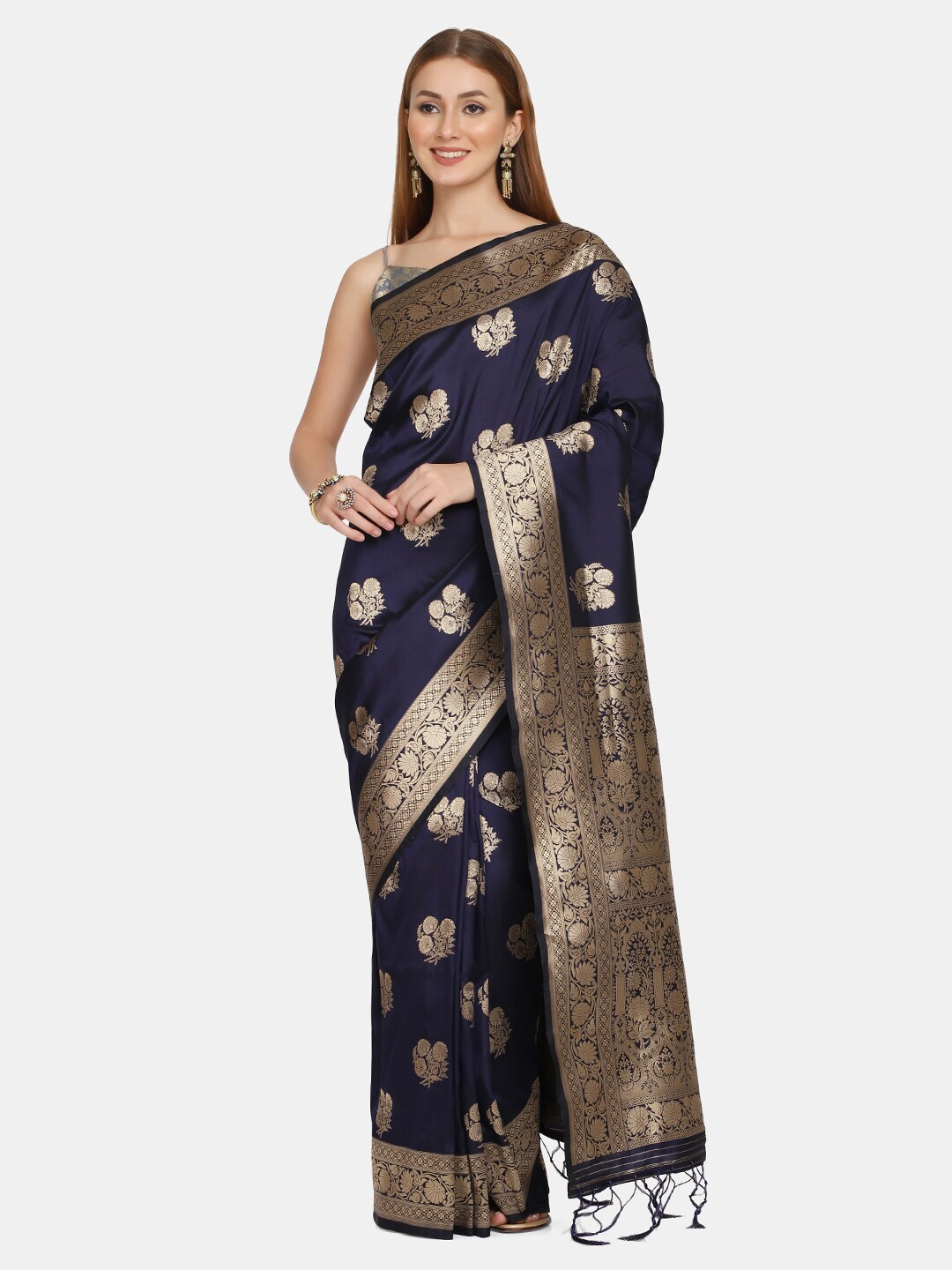 BOMBAY SELECTIONS Navy Blue & Gold-Toned Woven Design Zari Pure Silk Banarasi Saree
BOMBAY SELECTIONS Navy Blue & Gold-Toned Woven Design Zari Pure Silk Banarasi Saree