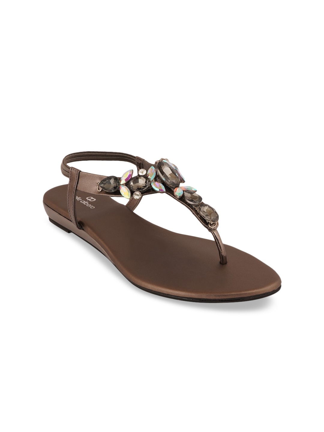 pelle albero Women Grey Embellished T-Strap Flats