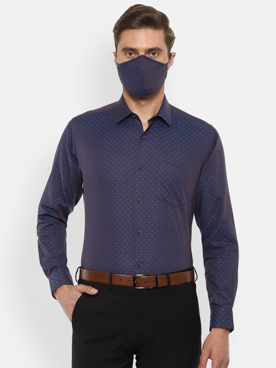 Van Heusen Men Navy Blue Formal Shirt