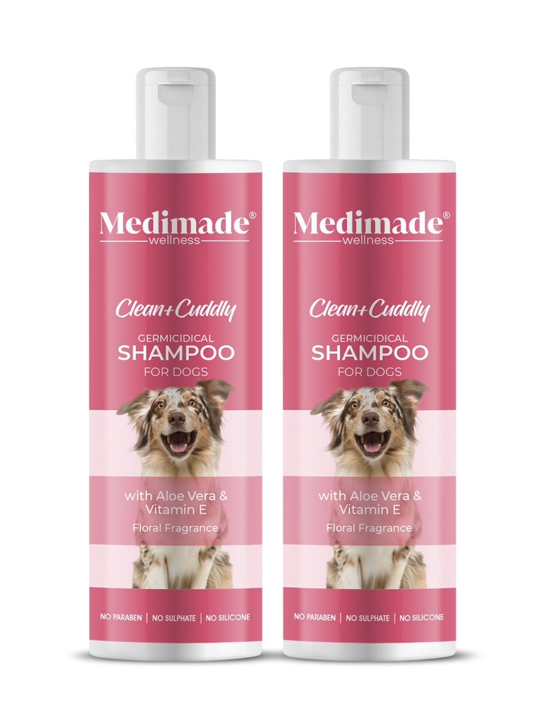 Medimade Set of 2 Germicidal Shampoos for Dogs with Aloe Vera & Vitamin E - 200ml each, Pink
Medimade Set of 2 Germicidal Shampoos for Dogs with Aloe Vera & Vitamin E - 200ml each, Pink