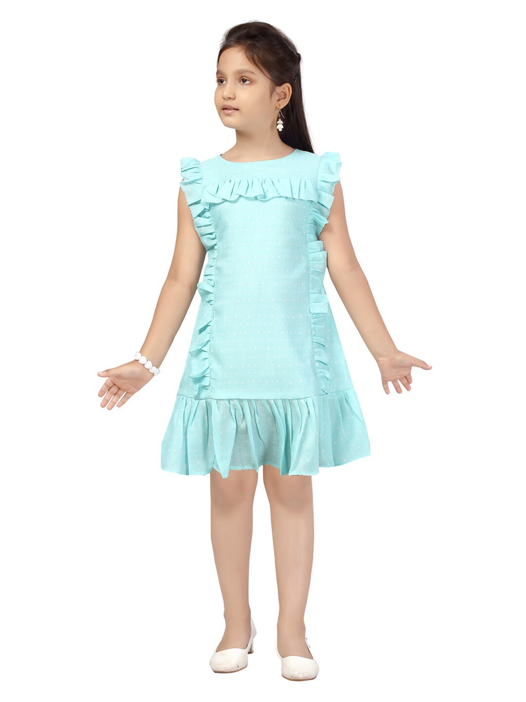 Aarika Kids-Girls Turquoise Blue A-Line Dress