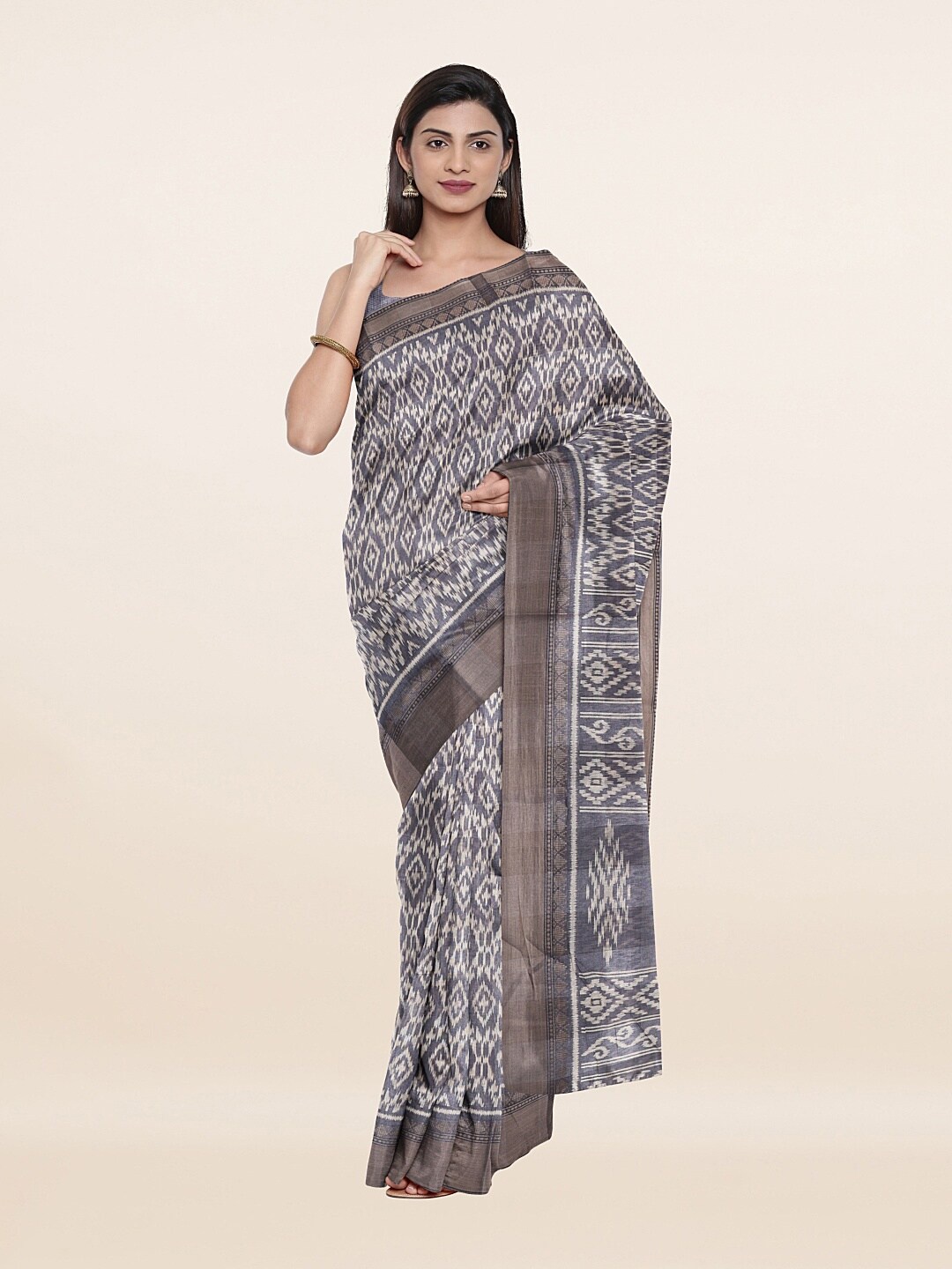 Pothys Grey & White Printed Saree