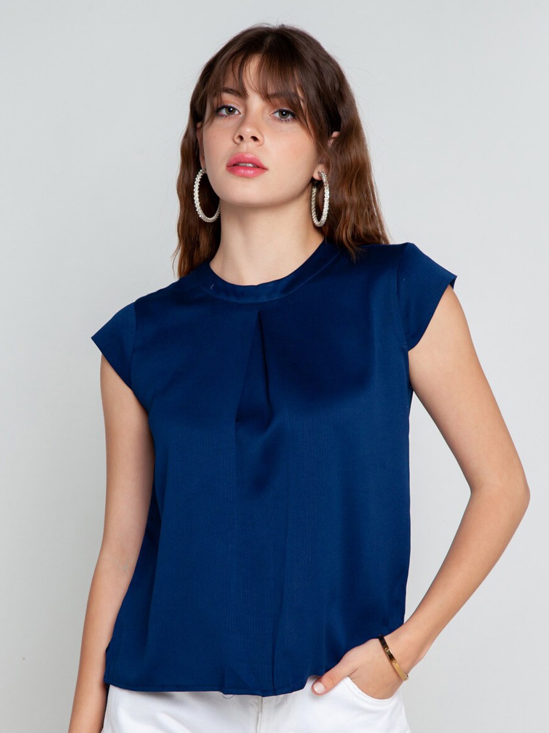 Zink London Navy Blue Solid Top