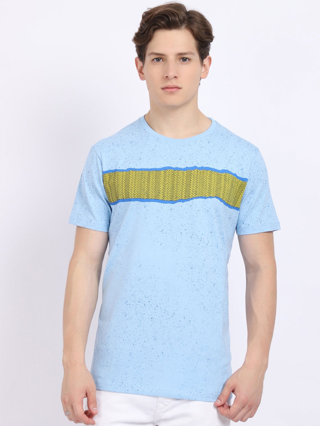 VENITIAN Men Blue Typography Printed Raw Edge Slim Fit T-shirt