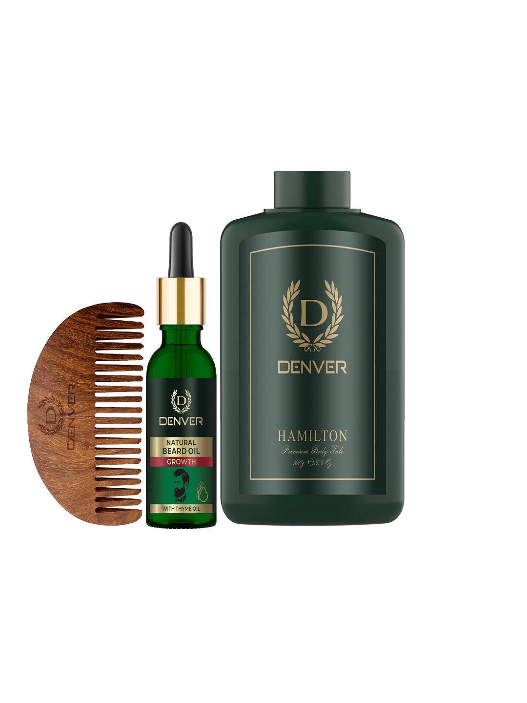 Denver Men Natural Growth Beard Oil 30 ml + Hamilton Premium Body Talc 100 g + Comb, Green
Denver Men Natural Growth Beard Oil 30 ml + Hamilton Premium Body Talc 100 g + Comb, Green
