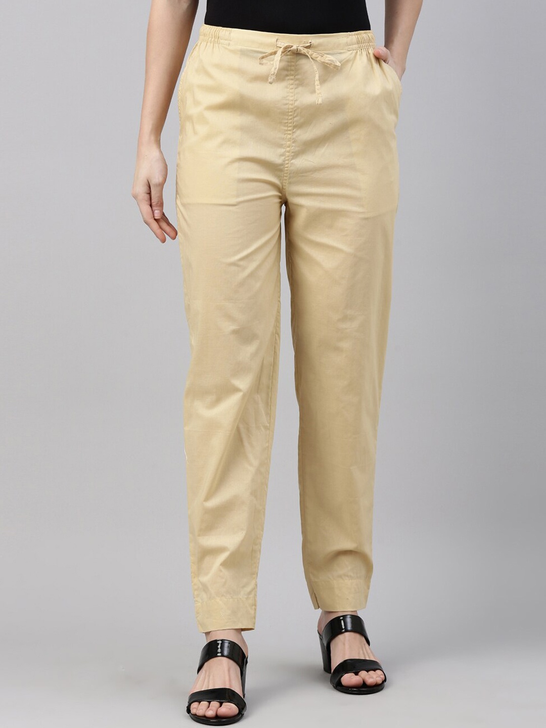 Go Colors Women Beige Tapered Fit Trousers