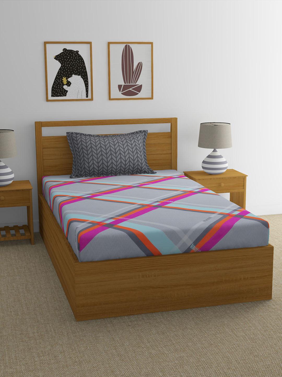 Athome by Nilkamal Grey & Pink Single Bedsheet with 1 Pillow Covers 
Athome by Nilkamal Grey & Pink Single Bedsheet with 1 Pillow Covers