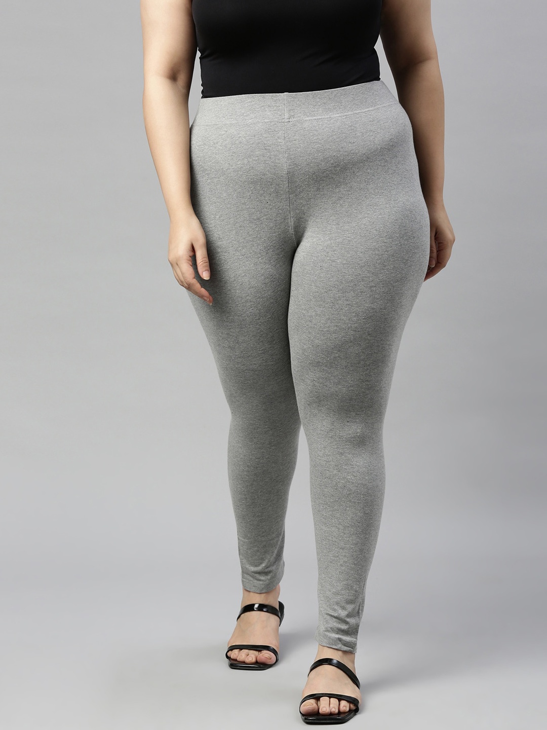 Go Colors Women Grey Melange Solid Cropped Length Leggings