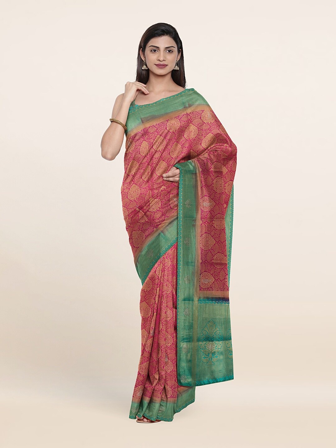 Pothys Pink & Blue Ethnic Motifs Zari Art Silk Saree