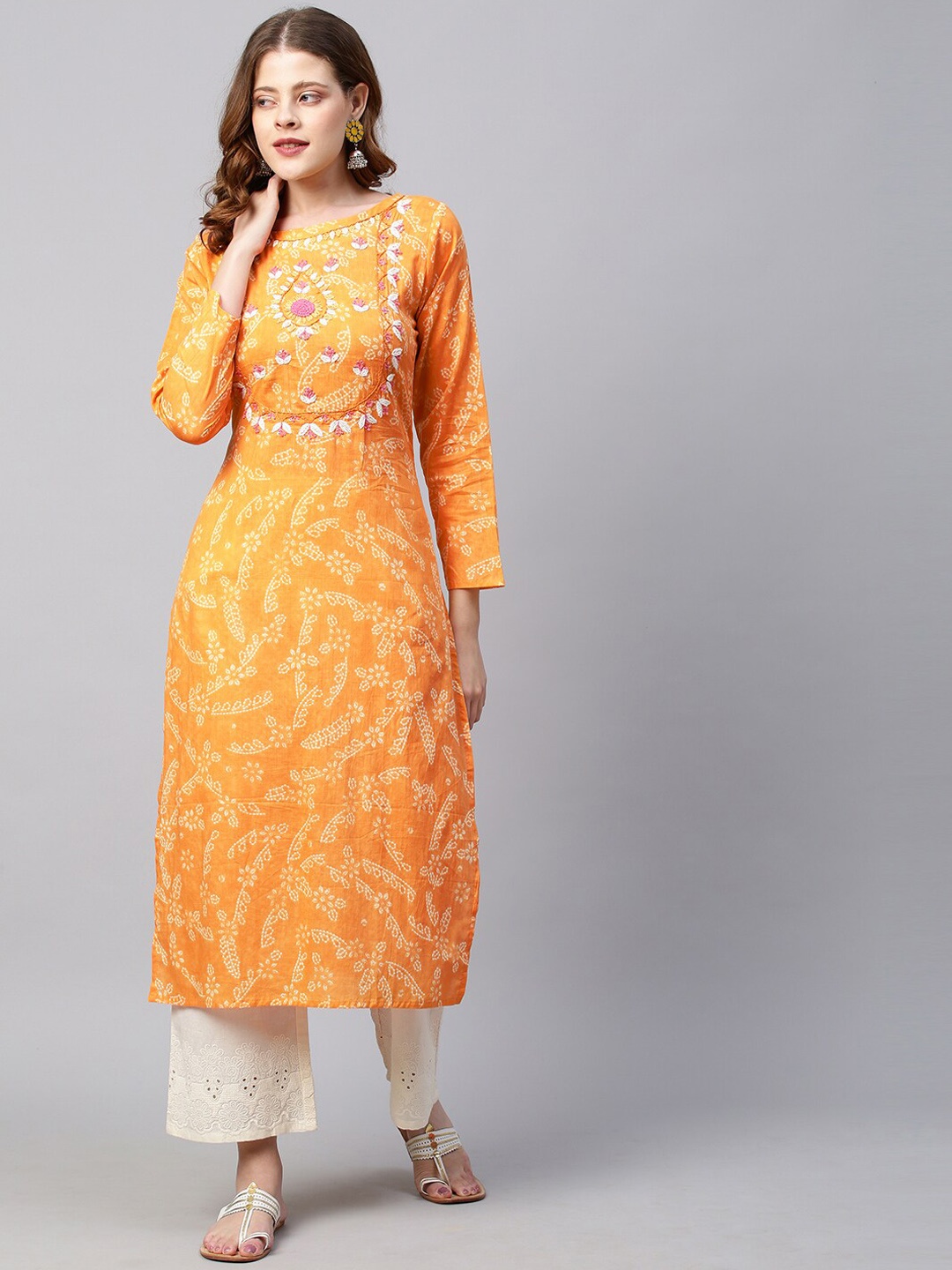 FASHOR Women Yellow Printed Kurta