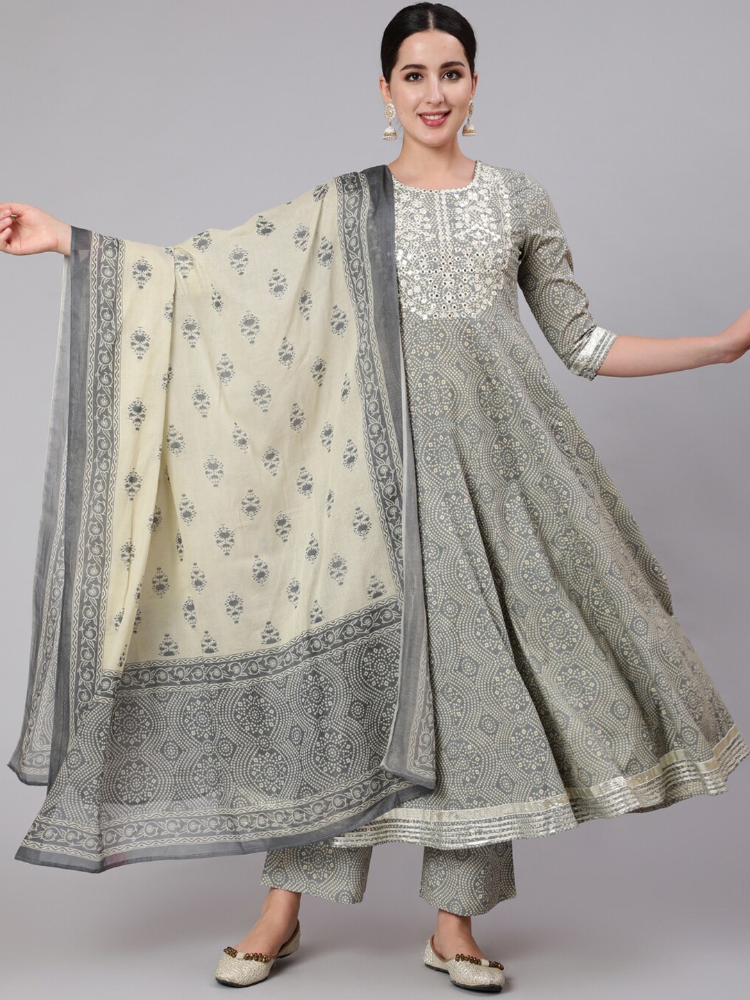 GULMOHAR JAIPUR Women Grey Ethnic Motifs Embroidered Empire Mirror Work Pure Cotton Kurti with Trousers &
GULMOHAR JAIPUR Women Grey Ethnic Motifs Embroidered Empire Mirror Work Pure Cotton Kurti with Trousers &