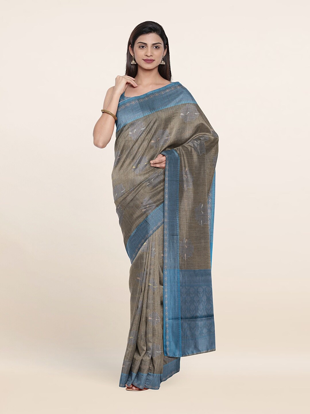 Pothys Grey & Blue Woven Design Saree