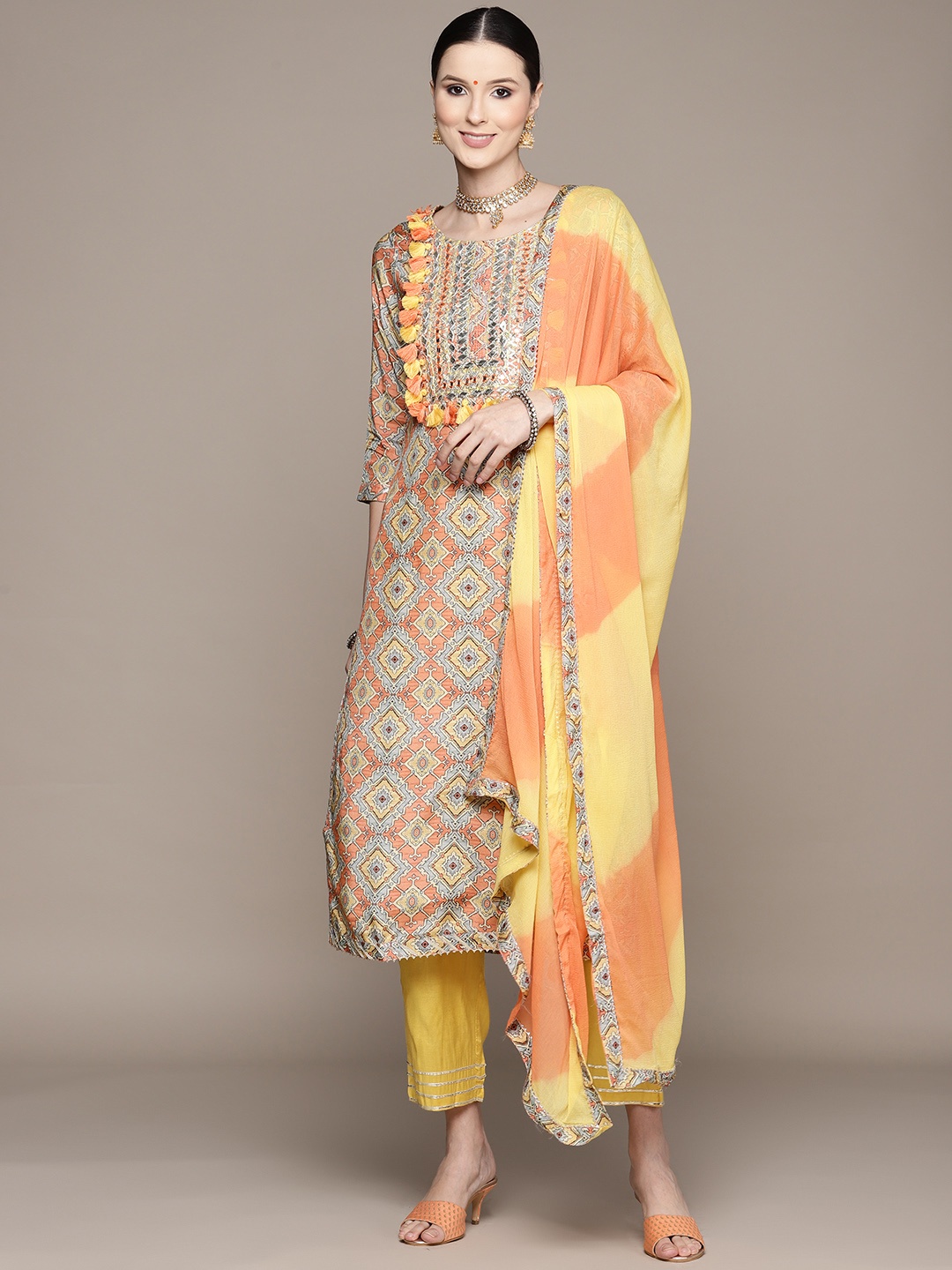 Ishin Women Mustard Yellow Floral Yoke Design Gotta Patti Kurta with Trousers & With Dupatta
Ishin Women Mustard Yellow Floral Yoke Design Gotta Patti Kurta with Trousers & With Dupatta