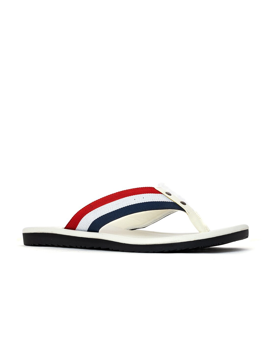 Khadims Men White & Red Striped Thong Flip-Flops