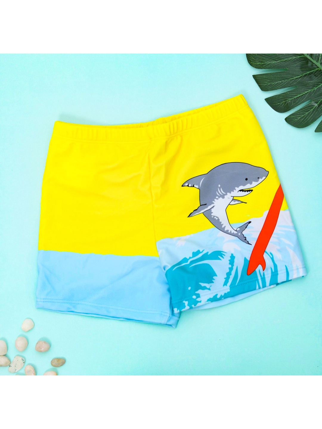 Yellow Bee Boys Yellow & Blue Printed Swim Bottoms