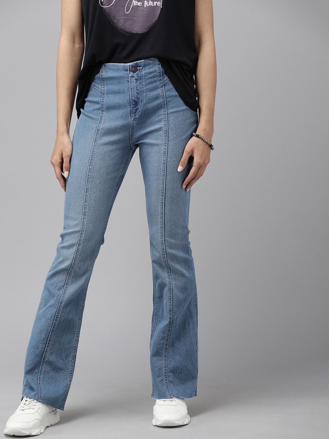 The Roadster Lifestyle Co. Women Skinny Flare Heavy Fade High-Rise Stretchable Jeans, Blue