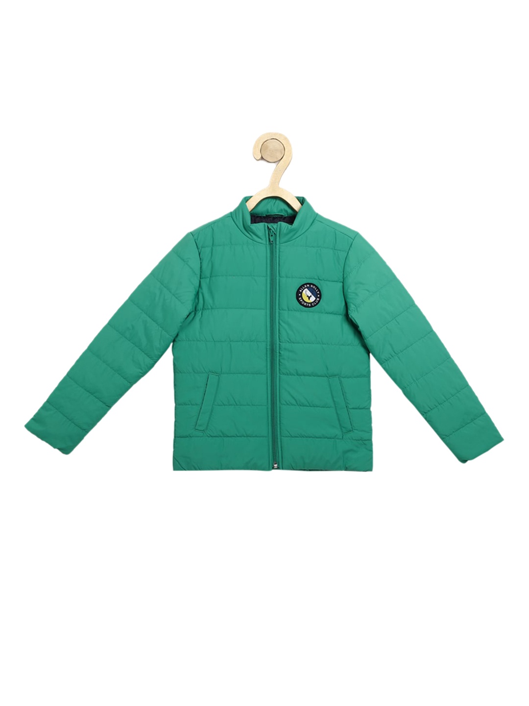Allen Solly Junior Boys Green Puffer Jacket with Patchwork