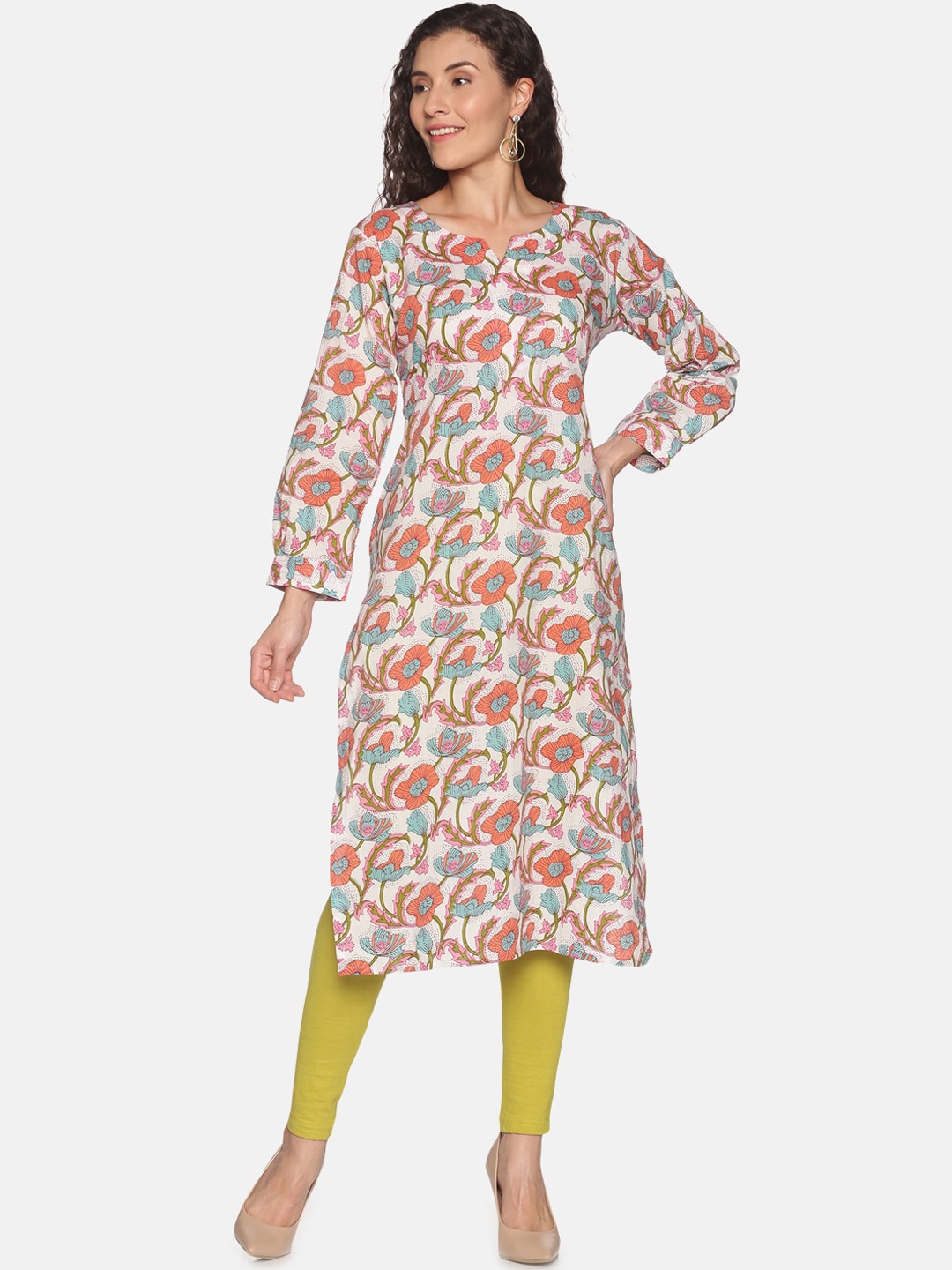 DIVINATION Women Multicoloured Floral Printed Keyhole Neck Cold-Shoulder Sleeves Kurta, Multi
DIVINATION Women Multicoloured Floral Printed Keyhole Neck Cold-Shoulder Sleeves Kurta, Multi