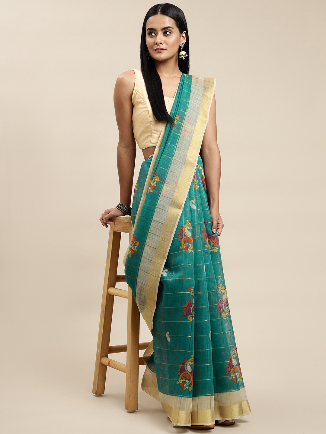 Saree Swarg Teal Green & Mustard Yellow Ethnic Motifs Sarees 
Saree Swarg Teal Green & Mustard Yellow Ethnic Motifs Sarees