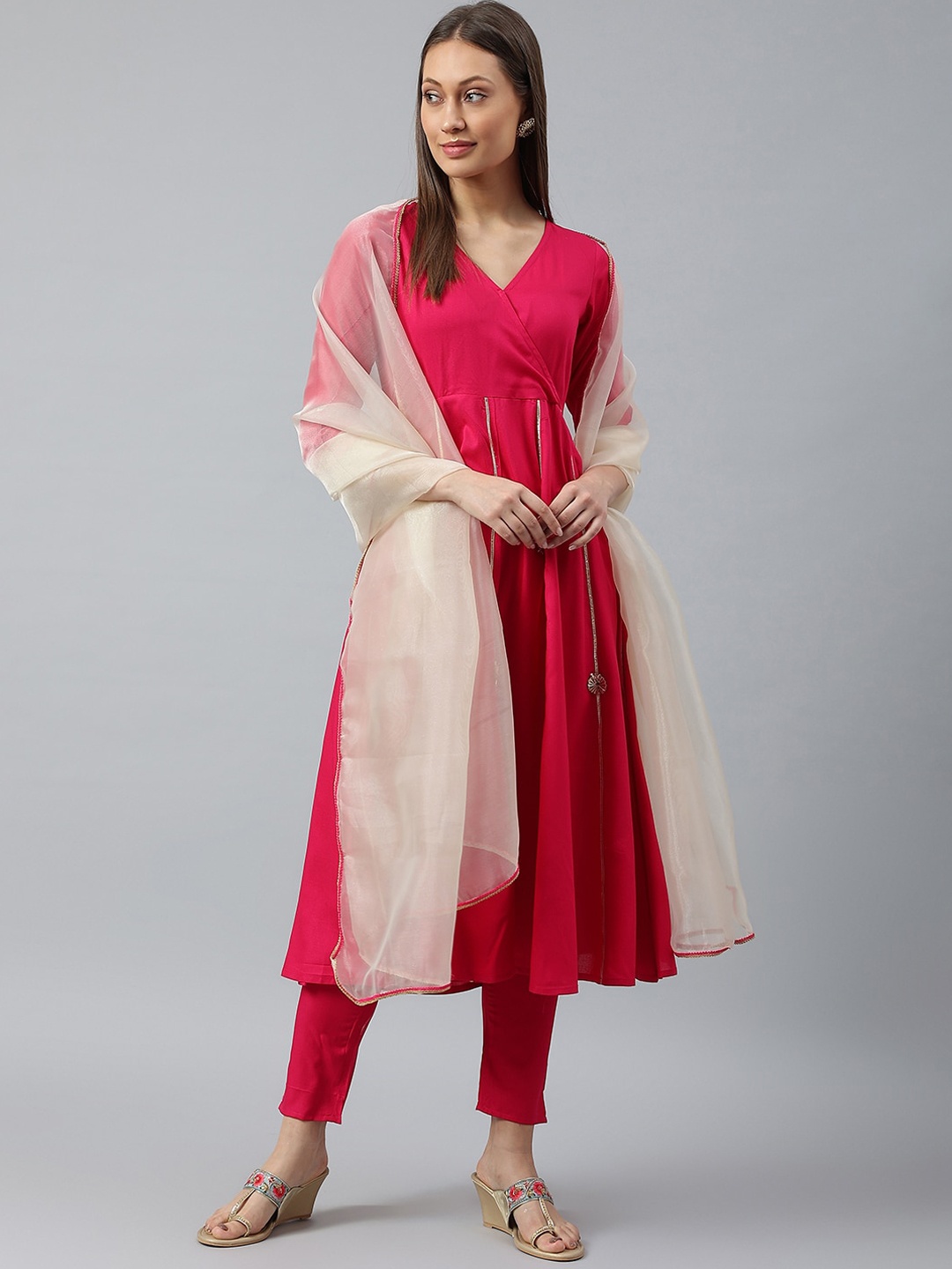 SIAH Women Pink Floral Embroidered Angrakha Gotta Patti Kurti with Trousers & With Dupatta
SIAH Women Pink Floral Embroidered Angrakha Gotta Patti Kurti with Trousers & With Dupatta