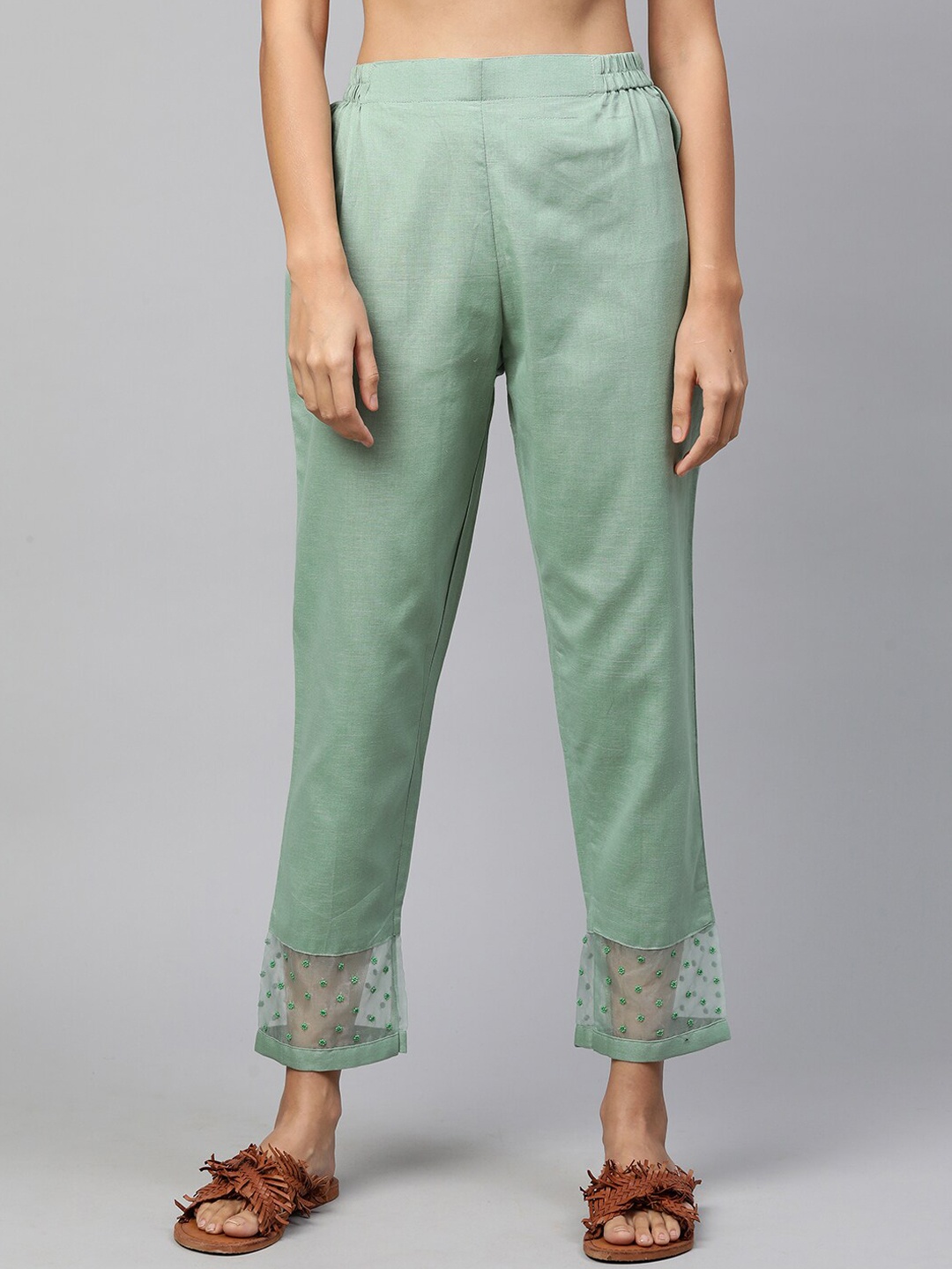 FASHOR Women Green Comfort Pleated Trousers