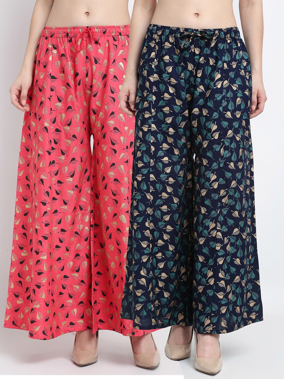 Jinfo Women Orange & Navy Blue Pack Of 2 Floral Printed Flared Knitted Ethnic Palazzos
Jinfo Women Orange & Navy Blue Pack Of 2 Floral Printed Flared Knitted Ethnic Palazzos