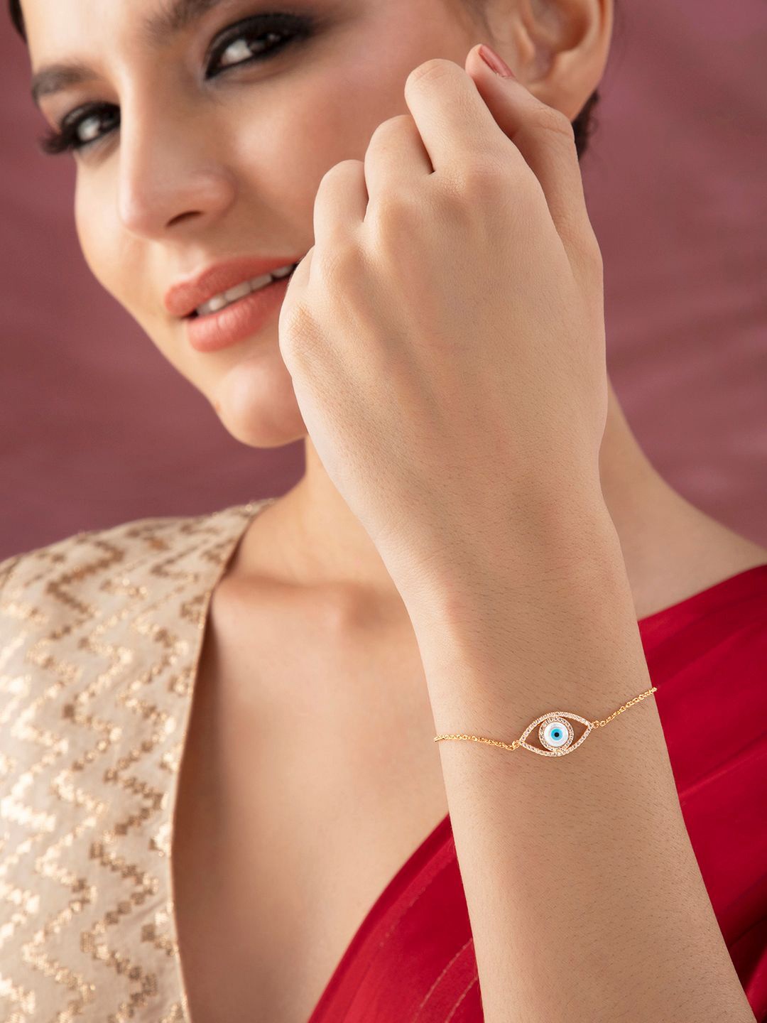 Rubans Women Gold-Toned & White American Diamond Handcrafted Gold-Plated Link Bracelet
Rubans Women Gold-Toned & White American Diamond Handcrafted Gold-Plated Link Bracelet